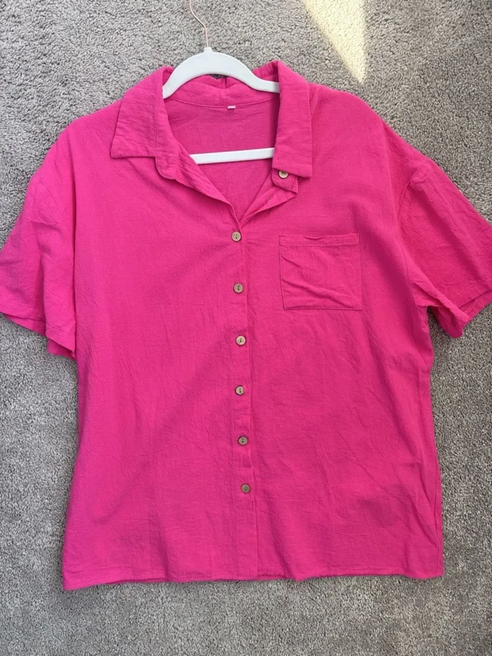 100% Cotton Matching Set Barbiecore Pink Cover up Outfit Button Up Shirt Short M